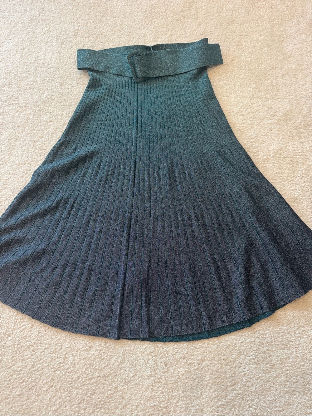 Banana Republic High-Waist Pleated Knit Skirt in Metallic Dark Teal/Green